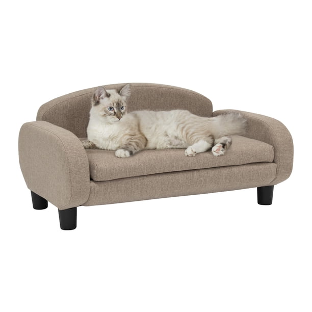 Paws & Purrs Sofá moderno para mascotas de 31,5 pulgadas de ancho con respaldo bajo y funda de colchón extraíble en color espresso/arena