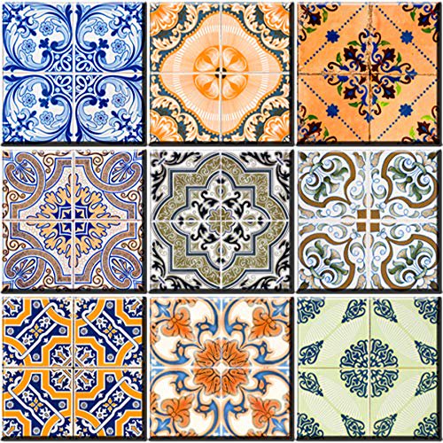 Mi Alma Autocollants de Carreaux 24 Pcs Ensemble Authentique Traditionnel Portugais pour Salle de Bain & Cuisine Décalcomanies de Carreaux Faciles à Appliquer Juste à Peler & Coller Décoration Maison 6x6 Pouces