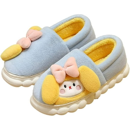 

CoCopeaunt Cute Rabbit Dog House Slippers for Women Men Fluffy Fur Warm Soft Block Heel Indoor Shoes Outdoor
