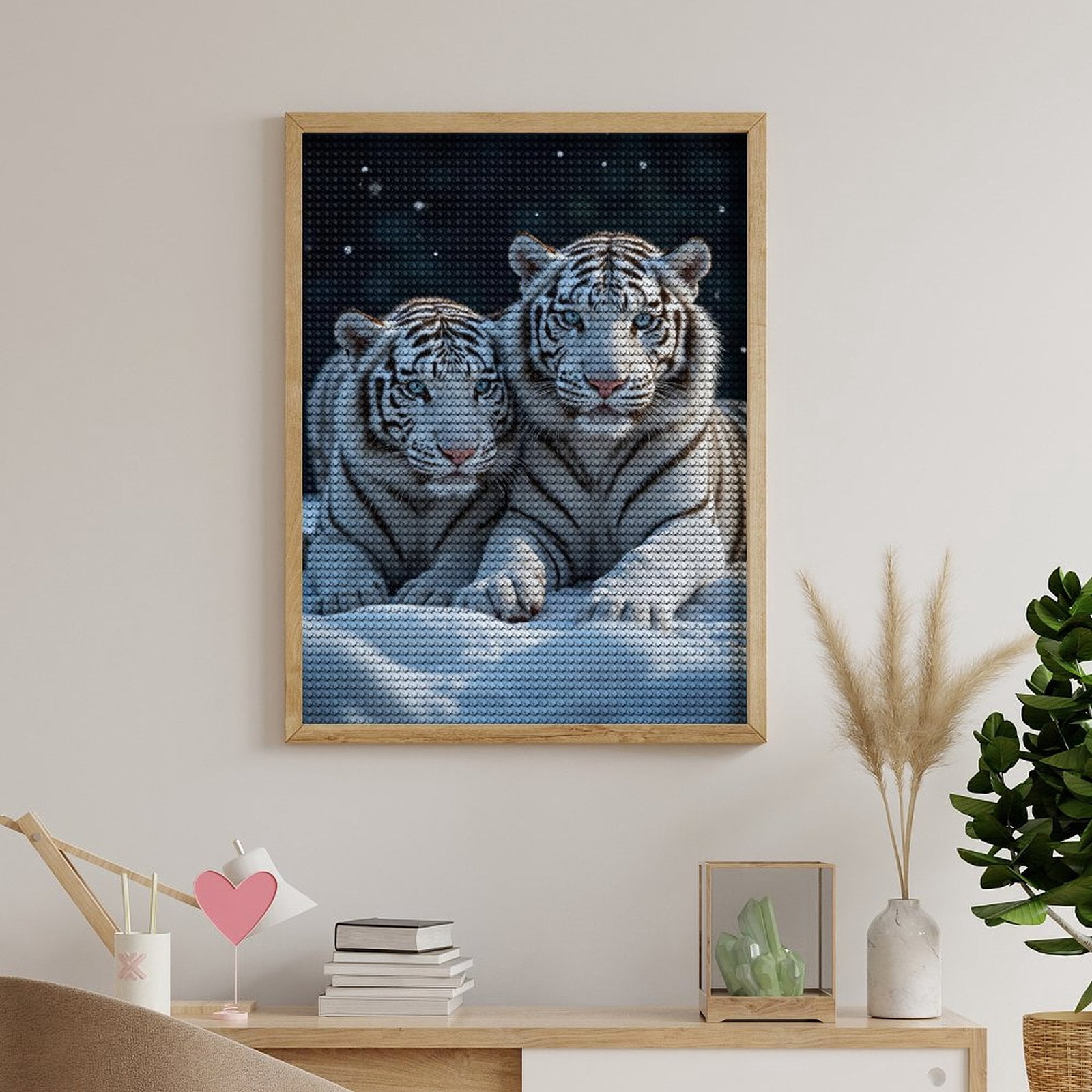 Diamond Art Kits for Adults, White Tigers Snowy Duo Serenity 5D Diamond Painting Kits for Adults Beginners, DIY Full Drill Diamond Painting, Gem Art and Crafts 12x16