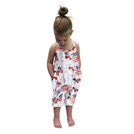 

Girls Children s Summer Independence Day Romper Sling Sleeveless Backless Jumpsuit