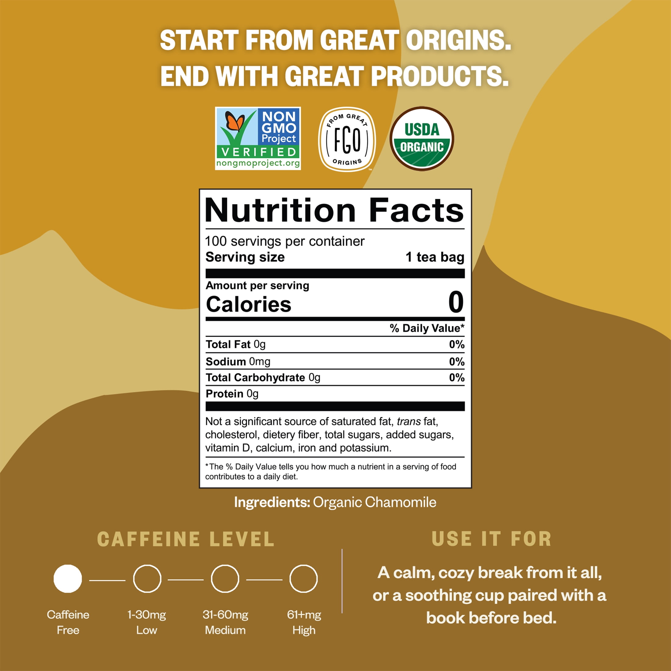 FGO Chamomile Tea, Organic, Eco-Conscious Tea Bags (100 Count)