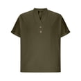 thumbnail image 5 of Rvwovn Men's Linen Cotton Henley Shirts - Summer Casual Beach Vacation Basic Solid T-Shirt, 5 of 6
