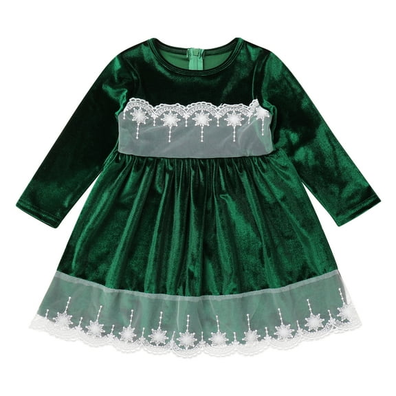 IBTOM CASTLE Toddler Baby Girls Christmas Dress Lace Velvet Long Sleeve Ruffle Princess Wedding Birthday Party Dress Fall Winter Clothes 18-24 Months Green