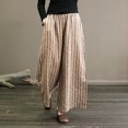 thumbnail image 2 of YOTMKGDO Slacks for Women Casual Stripe Print Elastic Waist Pocket Loose Wide Leg Pants Trousers Women's Pants Khaki L, 2 of 7