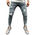 thumbnail image 4 of QHFBli Mens Slim Fit Mid Waist Straight Leg Ripped Distressed Holes Classic Denim Patches Jeans, 4 of 9