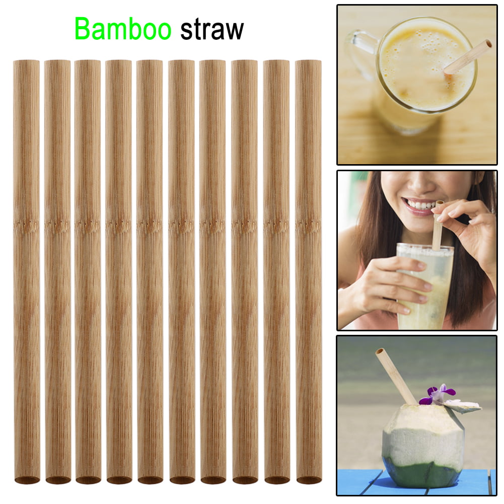 10Pcs Reusable Bamboo Drinking Straws Natural Organic Biodegradable Eco Friendly 
