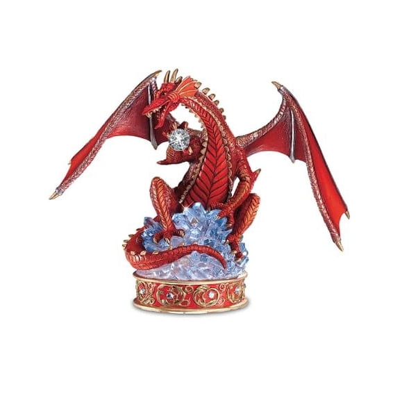 The Hamilton Collection Youngblood Guardian Red Dragon Figurine With Svenka Crystal 7.75-Inches