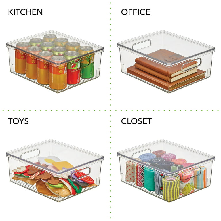 Plastic Pantry Storage Bin with Handles + Lid, by mDesign
