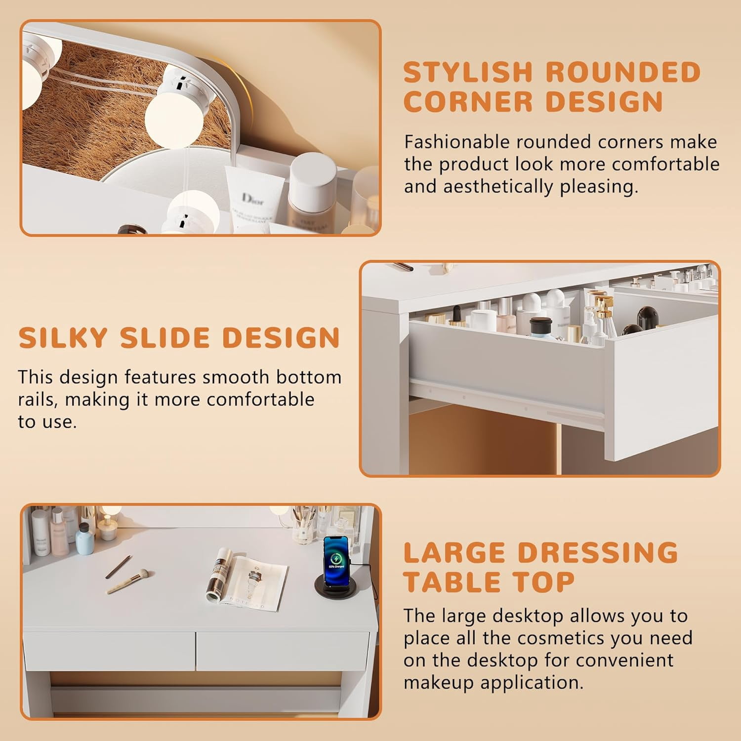 White Small Vanity Desk with Lighted Mirror and Power Outlet, Pipleo 31.5" Makeup Table with 2 Drawers & 6 Storage Shelves, Women Girls Vanity for Small Space, Easy Assembly