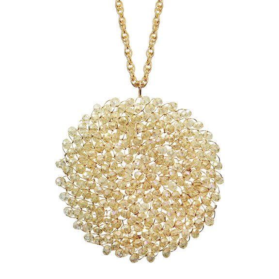 Niumike Long Necklace for Women Handmade Long Statement Beaded Crystal Large Disc Circle Pendant Gold Plated Sweater Chain Boho Necklaces