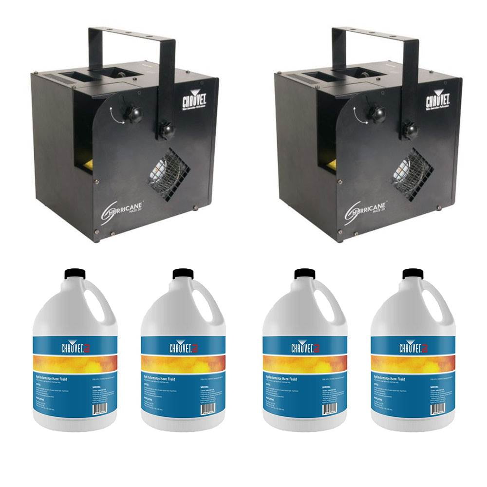 Chauvet DJ Hurricane Haze/Smoke/Fog Machine (2 Pack) & FGH Fog Fluid (4