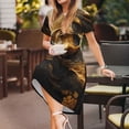 thumbnail image 3 of Rateoe Luxurious Gold Flow Pattern Women’s Short Sleeve Dress – Casual Elegant Summer A-Line Dress for Everyday Wear, 3 of 6