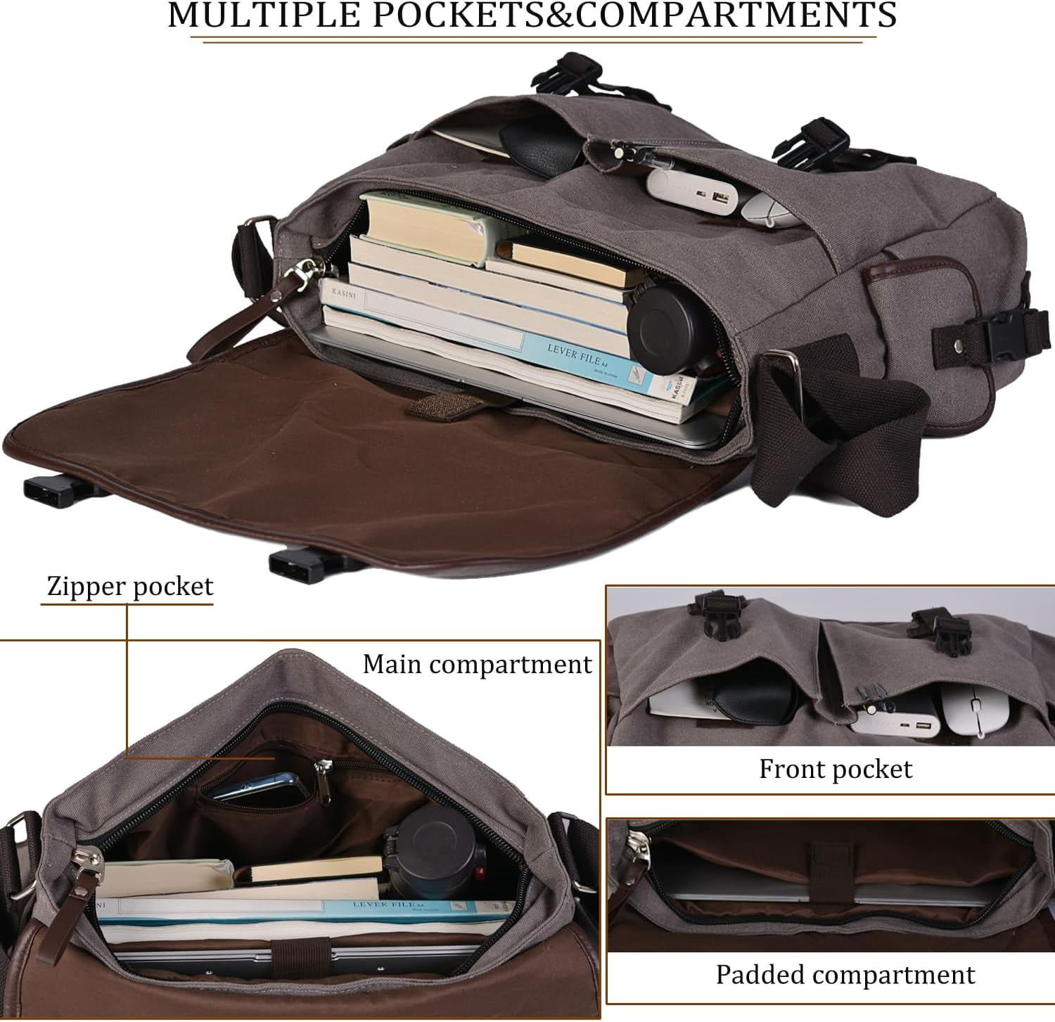 Vintage Canvas 15.6 inch Laptop Messenger Bag for Men Women, College Computer Satchel Shoulder Bag Travel Office Briefcases