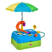 Step2 Waterpark Wonders Two-Tier Blue Plastic Outdoor Toy and Water Table for Toddler with Umbrella
