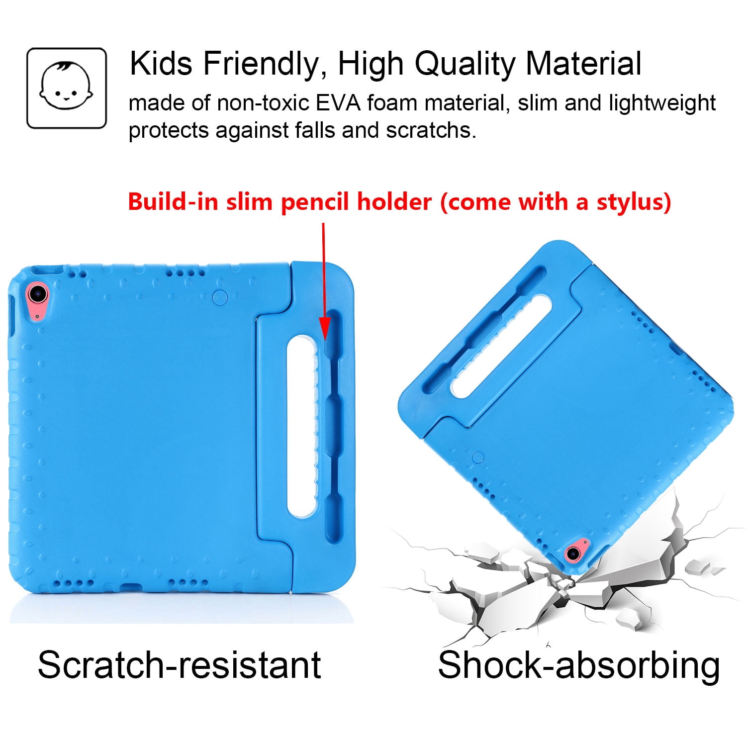 Tarise Kids Case for Apple iPad 10th Generation 10.9 inch 2022 with Pencil Holder/Foldable Convertible Handle/Kickstand Slim Lightweight Kid-Proof Soft EVA Foam Shockproof Rugged Stand Cover, Blue