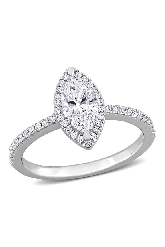 Women's 1 1/2ct TW Lab Grown Diamond 14k White Gold Marquise Halo Engagement Ring