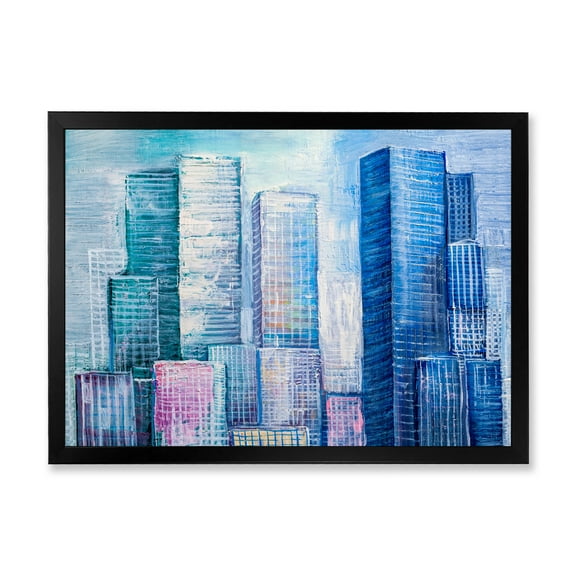 Designart 'Abstract Style Cityscape Panorama Skyscrapers I' Modern Framed Art Print