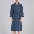 thumbnail image 2 of NOLDARES Mens Robe Cotton Terry Cloth Bathrobe Soft Towel Bath Robe(Navy,L), 2 of 9
