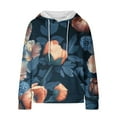 thumbnail image 5 of QATAINLAV Waffle Knit Hoodies Womens Fall Long Sleeve Hooded Sweatshirts Fashion Floral Printed Pullover Going Out Tops Streetwear, Navy, XL, 5 of 7