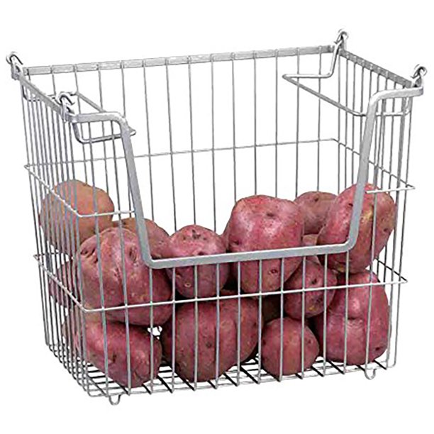 Home Basics Steel Wire Large Stackable Basket with Handles, Grey