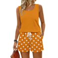 thumbnail image 6 of Two Piece Sets for Women Summer Casual Short Sets for Women Beach Vacation Sleeveless Tank Top Square Neck Drawstring Polka Dots Travel Outfits Orange XXXL, 6 of 7