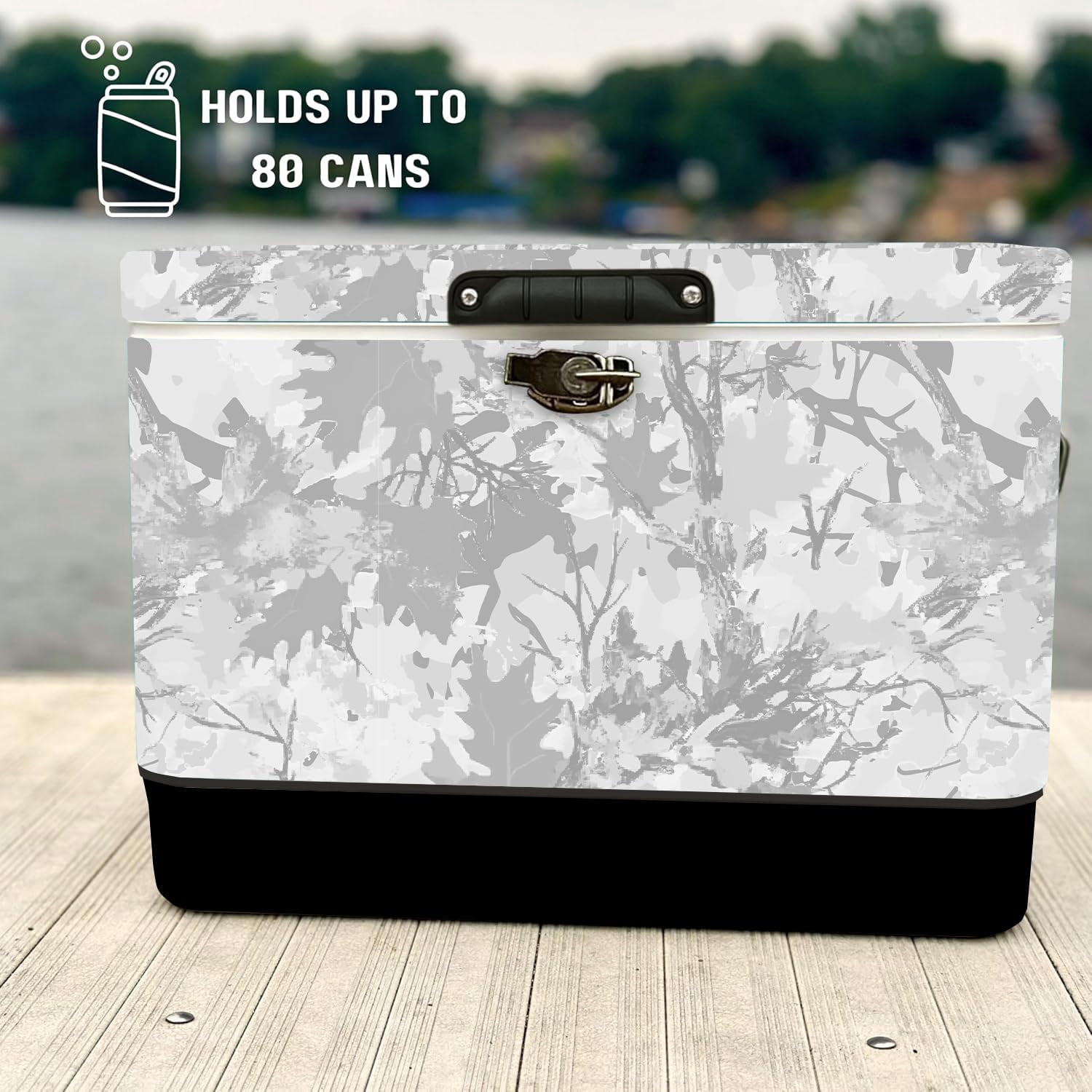 FSE Hard-Sided 54 Qt. / 80 Can Metal Cooler, Two-Tone Gray Camo and Black, Durable Outdoor Beverage Cooler with Latch Closure, Plastic Lining, Side Handles, Portable Tailgating and Camping Ice Chest