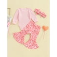 thumbnail image 5 of 3PCS Cute Baby Girls Clothes Set 3M 6M 12M 18M Toddler Outfits For Spring Heart Letter Print Long Sleeve Rompers Flare Pants Headband Suit Set, 5 of 10
