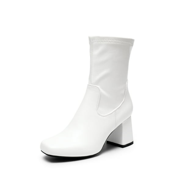 Dream Pairs Women's Mid Calf Gogo Boots with Zipper Low Block Heel Square Toe Perfect for Party Cosplay Dance