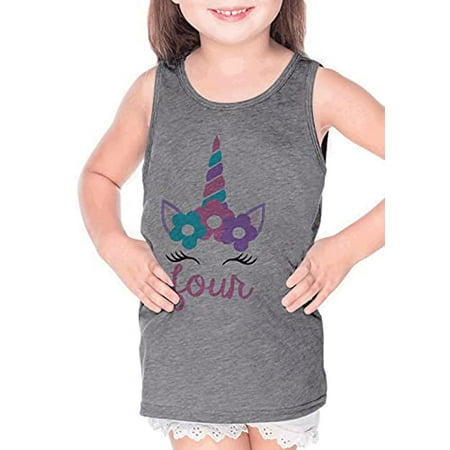 

7 ate 9 Apparel Girl s Four Unicorn Birthday 4 Magical Partyh Grey Tank