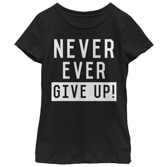 Girl's CHIN UP Never Ever Give Up  Graphic Tee Black X Large