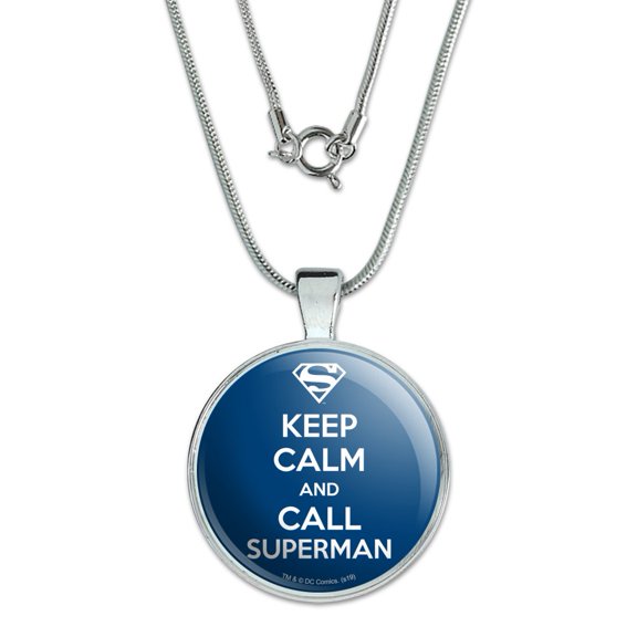 Superman Keep Calm and Call 1" Pendant with Sterling Silver Plated Chain