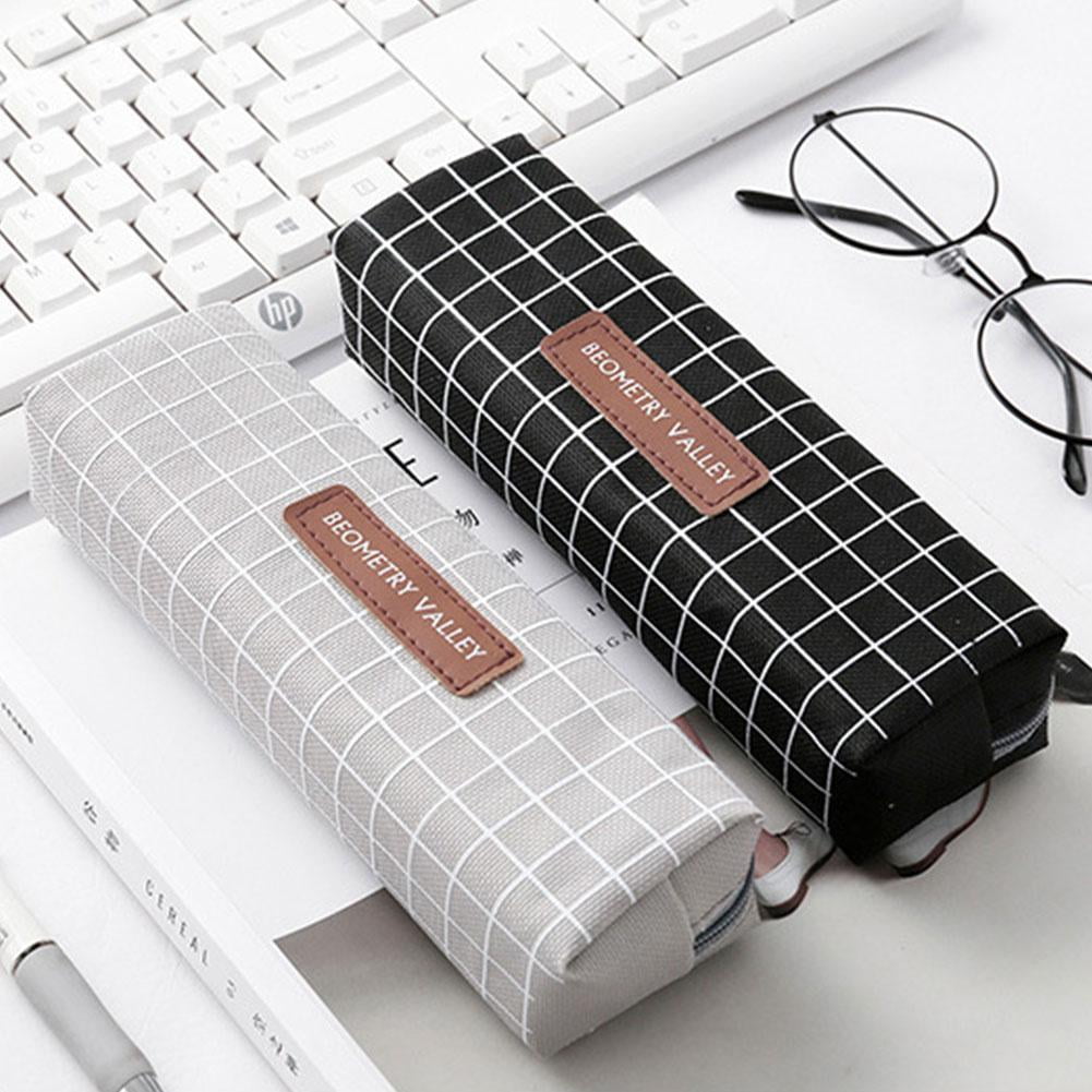 Pencil Case Student Plaid Square Pencil Bag Large Capacity Canvas Pencil Case