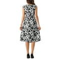thumbnail image 3 of INSPIRE CHIC Vestido Midi Elegante Floral con Cuello Cowl y Mangas Cortas S Blanco Negro, 3 of 5