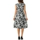 thumbnail image 3 of Vestido midi elegante de flores con cuello de cowl y mangas cortas para mujer en blanco y negro, 3 of 5