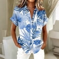 thumbnail image 2 of Tropical Floral Print Shirt for Women, Short Sleeve Button Down Collar Top - Summer Loose Fit Lightweight Blouse Sky Blue S, 2 of 6