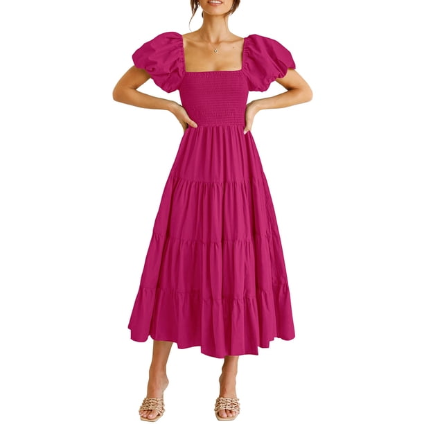 Vestido PRETTYGARDEN de Manga Abullonada, Cuello Cuadrado, Largo Midi, Talla XL