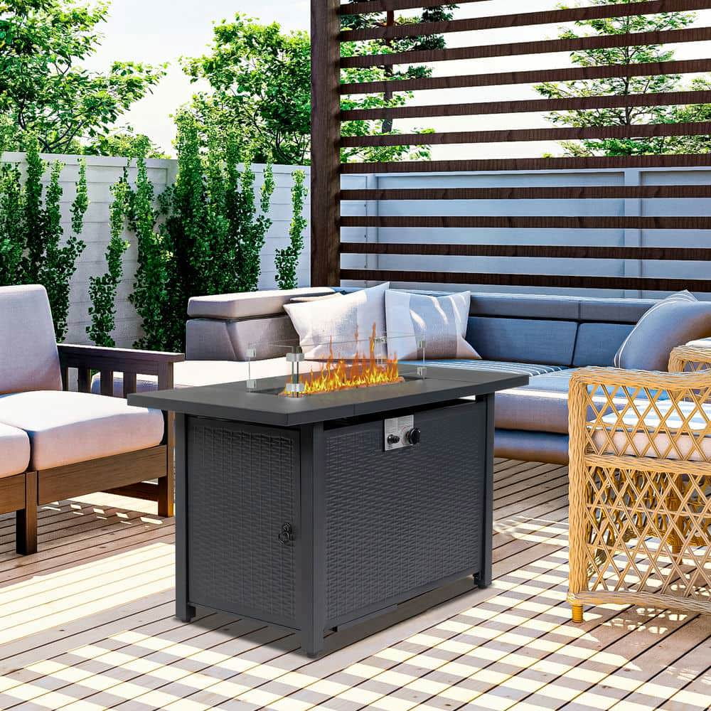 GVN Garden Fire Pit Table, Outdoor Fire Pit Table, 43" Fire Table, 50000 BTU Gas Firepit with Volcanic Stone, Black