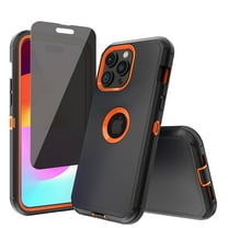 Xhy for iPhone 15 Pro Max Case with Privacy Screen Protector Military Grade Heavy Duty 3 in 1 Shockproof Armor iPhone 15 Pro Max 6.7 inch 2023 Phone - Black Orange