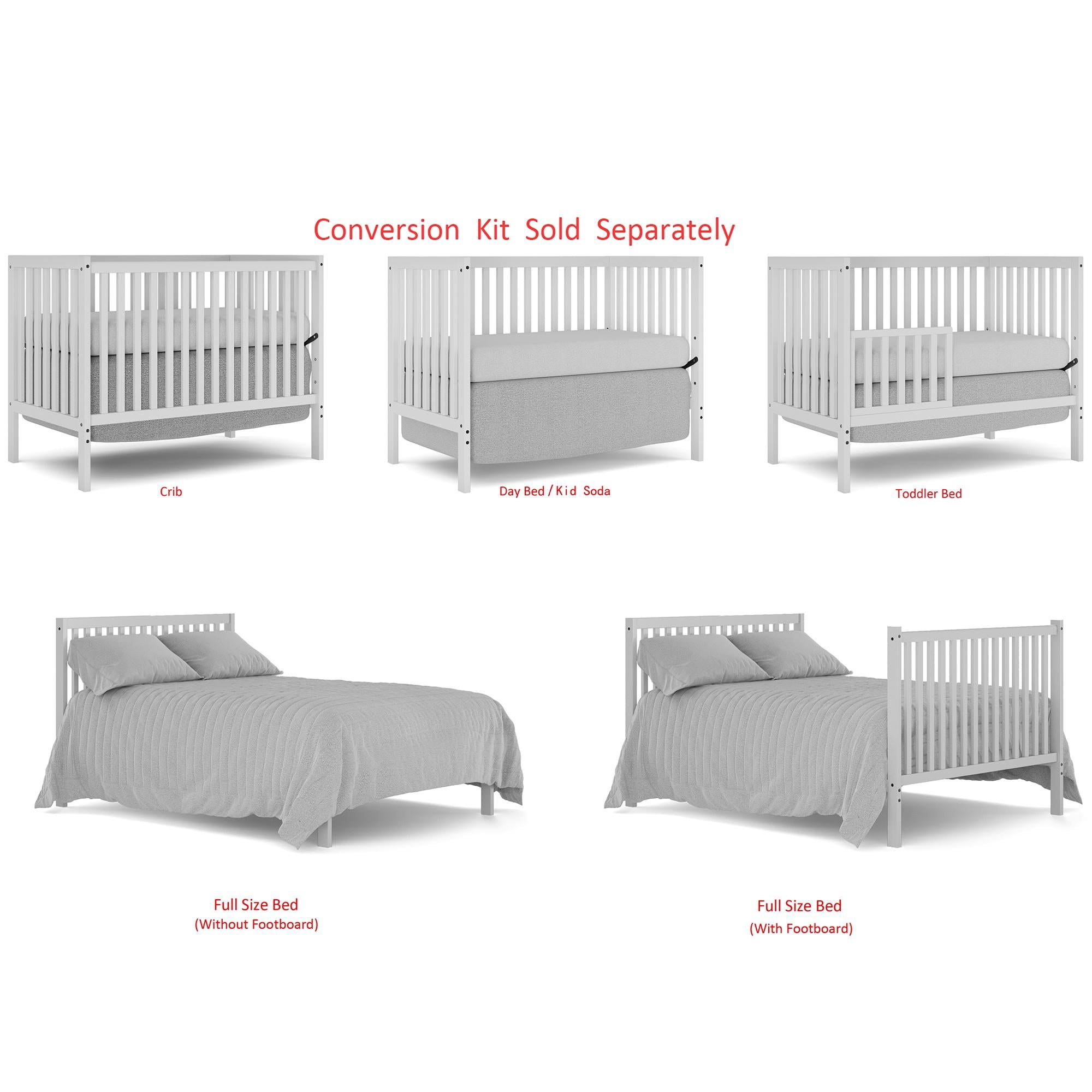HSUNNS 5-in-1 Convertible Crib, Baby Crib with Slats, Certified Baby Safe Crib, Converts from Baby Crib to Toddler Bed, Easy Assembly, 3 Adjustable Heights, White