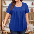 thumbnail image 2 of Plus Size Tops for Women Short Sleeve Square Neck Summer Loose Fit Tunic Top for Leggings Blue 5XL, 2 of 5