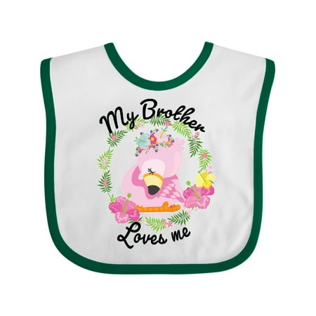 

Inktastic Baby Flamingo My Brother Loves Me with Flower Wreath Gift Baby Boy or Baby Girl Bib