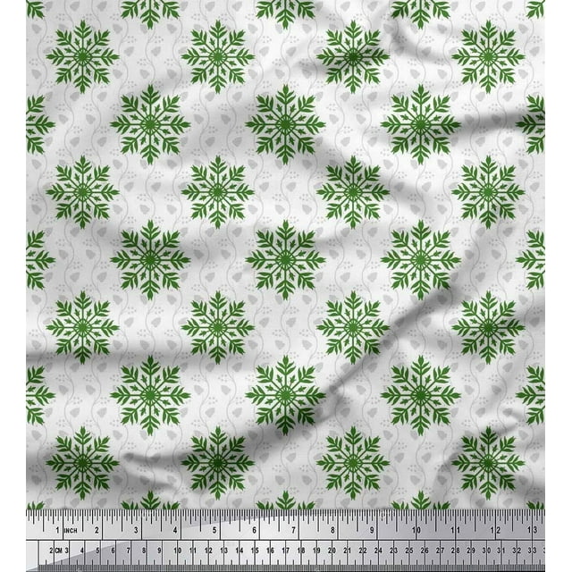 Soimoi Rayon Fabric Leaves & Snowflake Artistic Print Fabric by Yard 42 Inch Wide