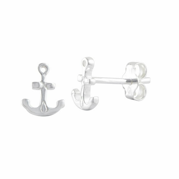 Silvercloseout Sterling Silver Teens Dainty Nautical Anchor Stud Earrings 0.31in