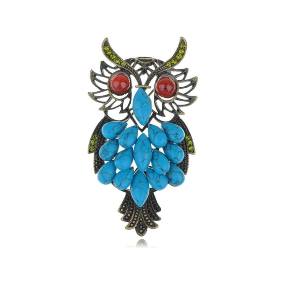 Blue Enamel Brooch Pin Women's Owl Breastpin Crystal Diamond Broochpin Wedding & Banquet & Bouquet