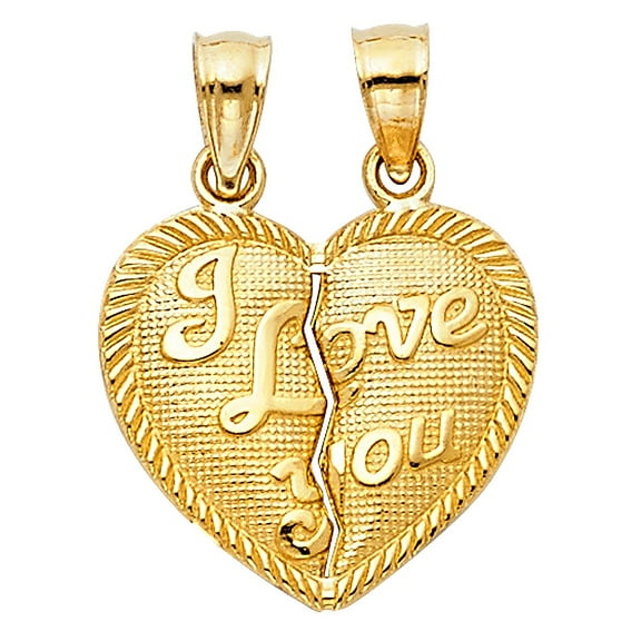 14k Yellow Italian Gold I Love You Breakable Heart Charm Pendant 17mm