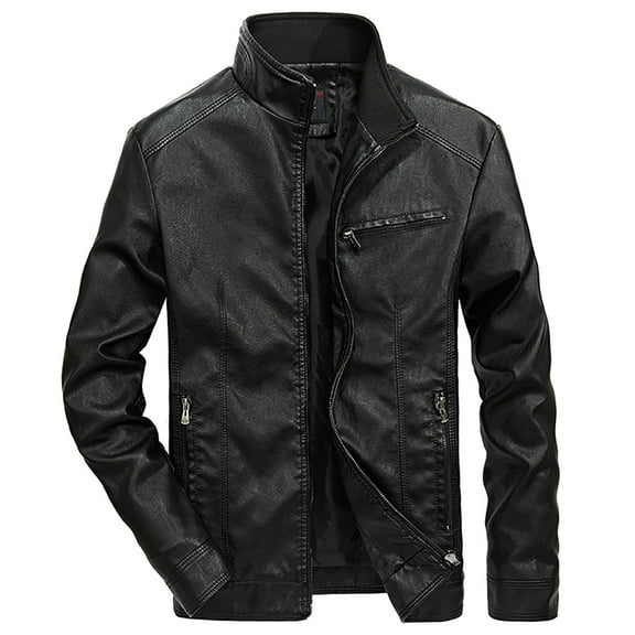Men's Stand Collar Leather Jacket Motorcycle Lightweight Faux Leather Outwear Baseball Uniform Leather Jacket for Men Slim Fit