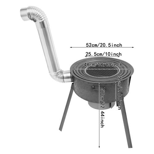 DENEST Outdoor Wood-Fueled BBQ Grill with 4-Ring Heavy-Duty Carbon Steel Firepit - Large 20.5-Inch Portable