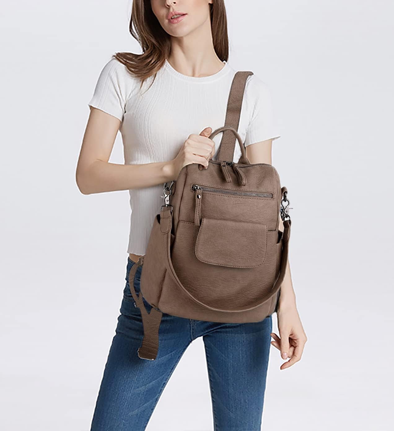 Women Backpack Purse 3 ways PU Washed Leather Ladies 
