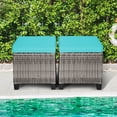 thumbnail image 5 of 2 Pieces Outdoor Ottoman, Wicker Ottoman Seat, Rattan Furniture, Footstool Footrest Seat with Cushions for Backyard, Balcony, Garden, Grey + Turquoise, 5 of 5